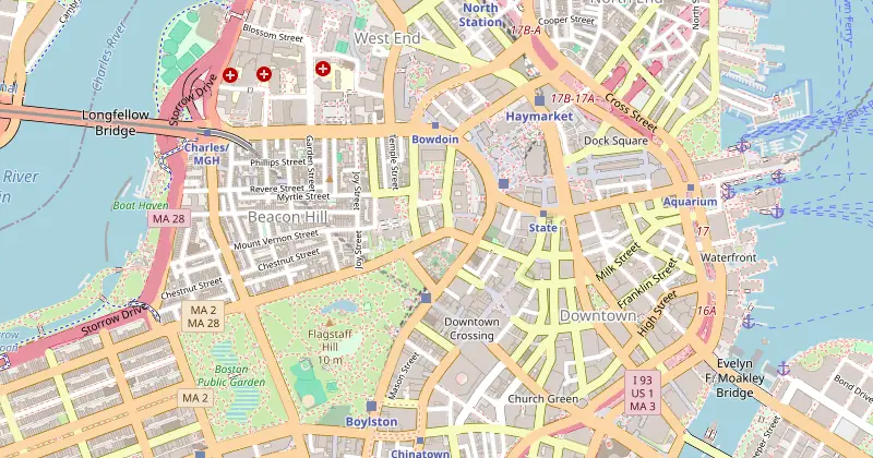 Mapa de XV Beacon com os hotéis próximos