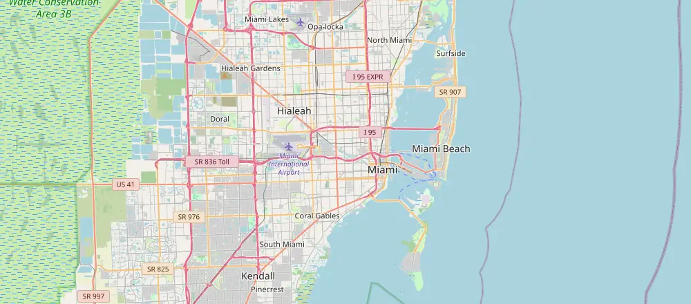 Mapa de Miami com os hotéis próximos