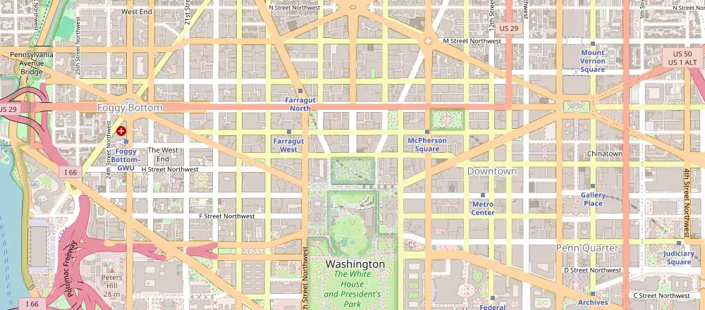 Mapa de Washington D.C. com os hotéis próximos